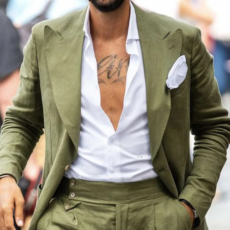 Men's Retro Grass Green Loose Two-button Blazer 88218560U