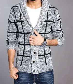 Mens Shawl Collar Gray Cardigan