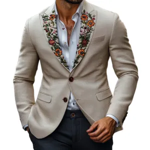 Men's Vintage Peaked Lapel Embroidered Single Breasted Slim Fit Blazer 60494596M