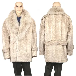 Mink Paws Pea Coat w/ Fox Collar - Pearl