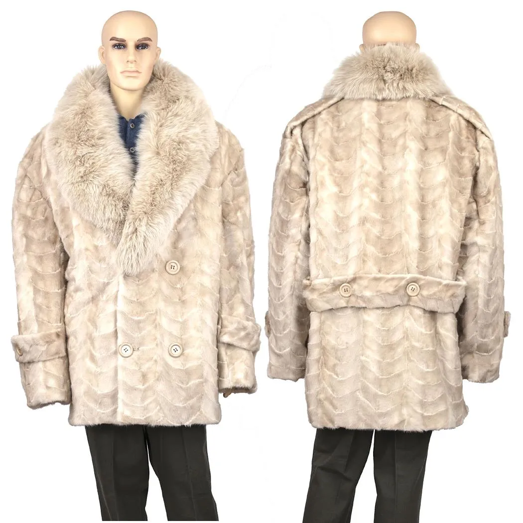 Mink Paws Pea Coat w/ Fox Collar - Pearl