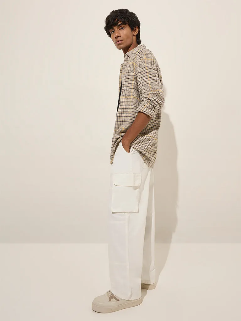 Nuon Beige Checkered Relaxed-Fit Cotton Shacket