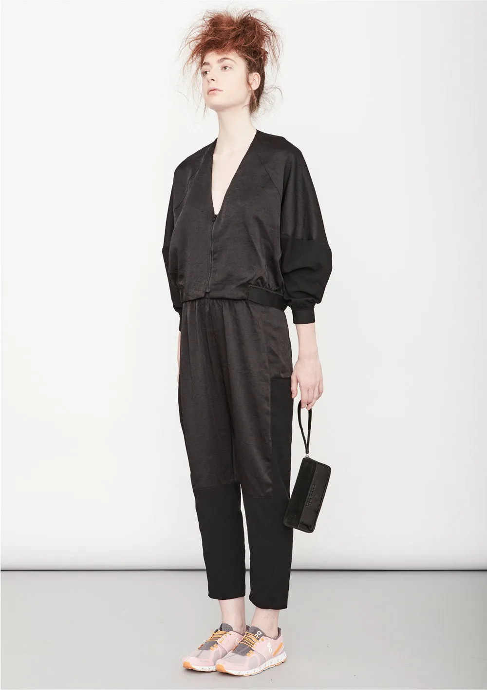 PANTS LOOSE ELASTIC - BLACK shiny