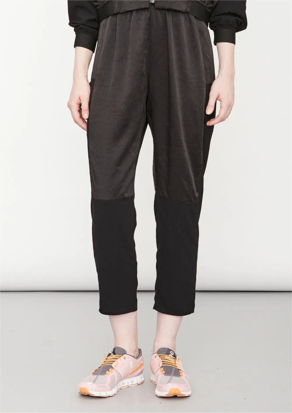 PANTS LOOSE ELASTIC - BLACK shiny