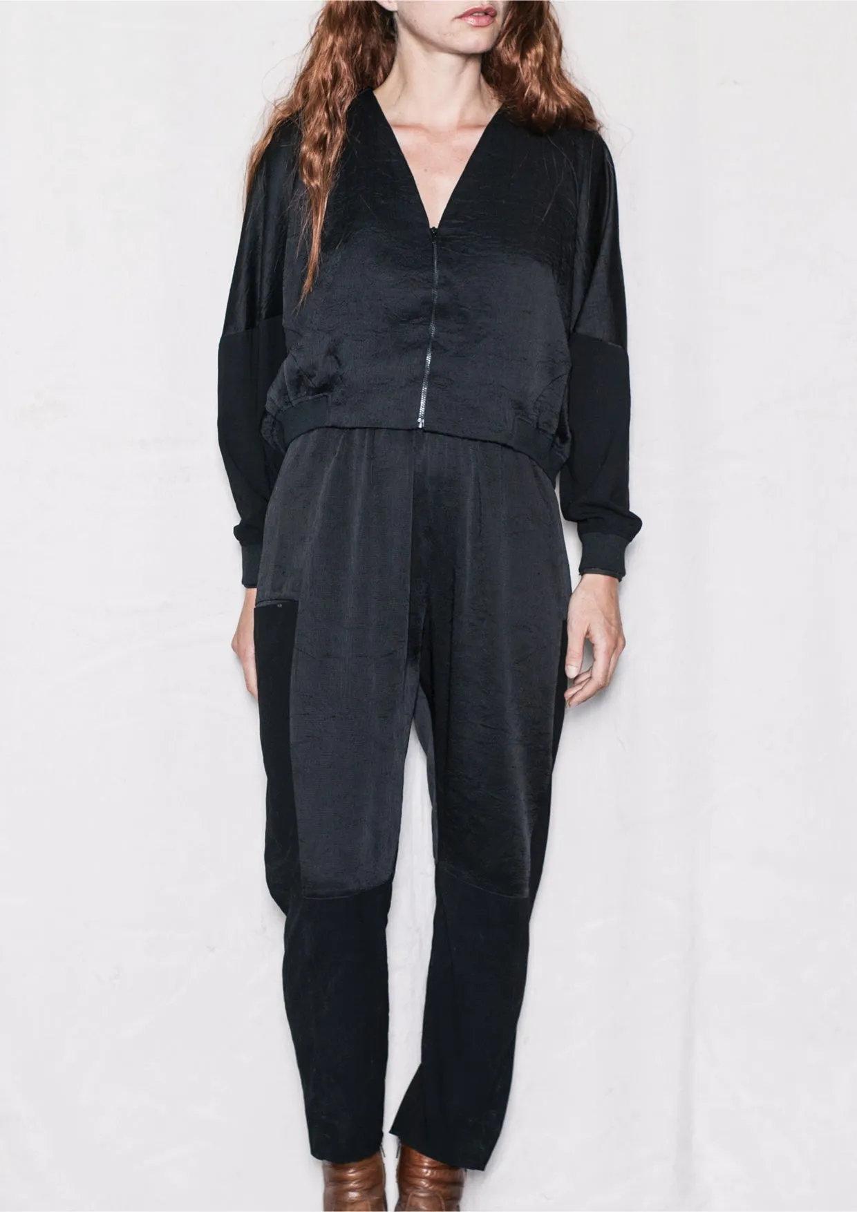 PANTS LOOSE ELASTIC - BLACK shiny