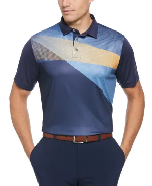 PGA TOUR Mens Athletic Fit Shadow Asymmectric Polo Shirt Peacoat Blue Small