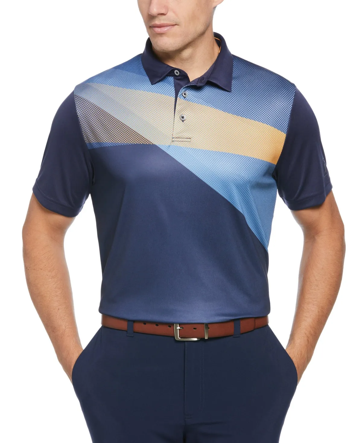 PGA TOUR Mens Athletic Fit Shadow Asymmectric Polo Shirt Peacoat Blue Small
