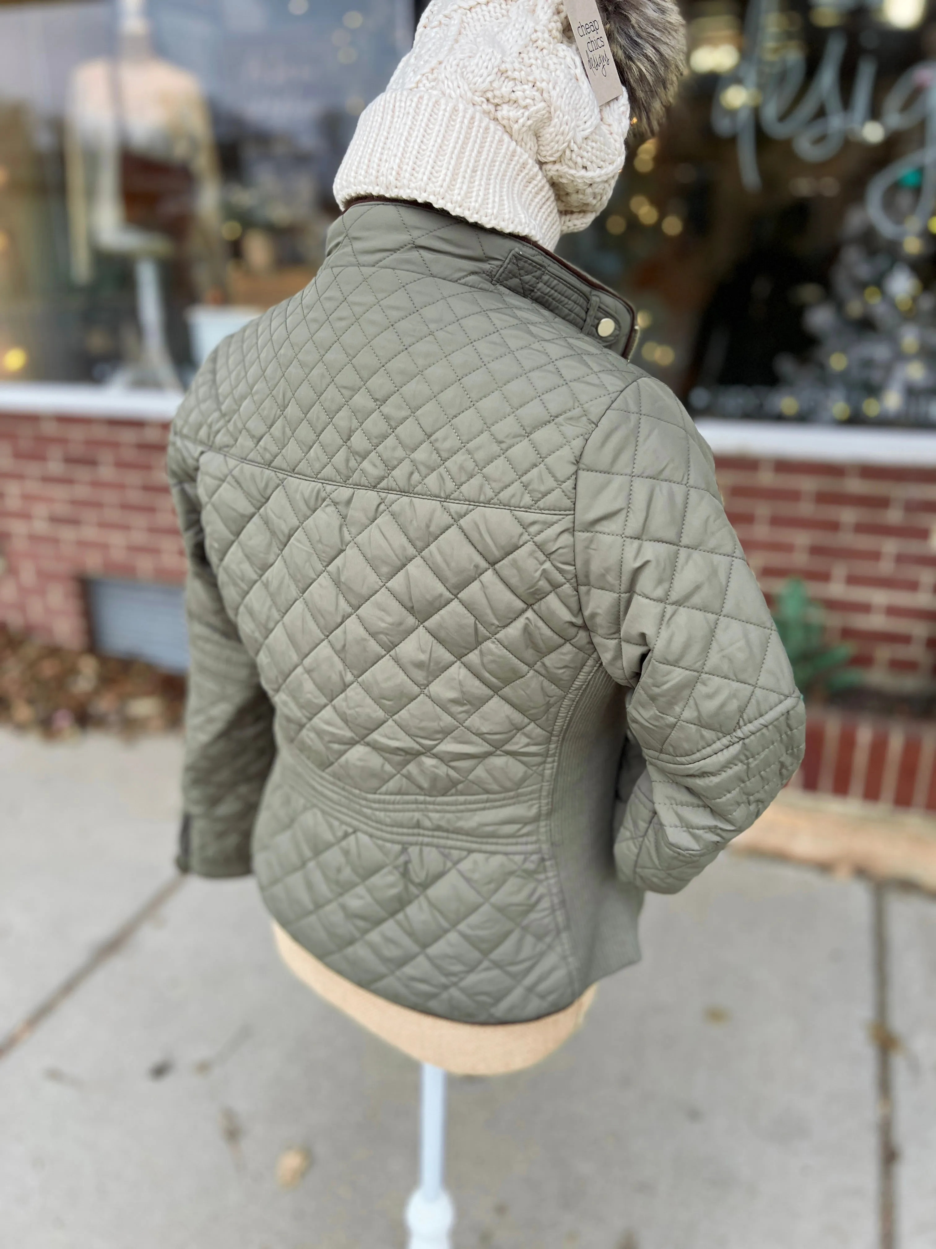 Piping Detail Quilted Jacket - Olive