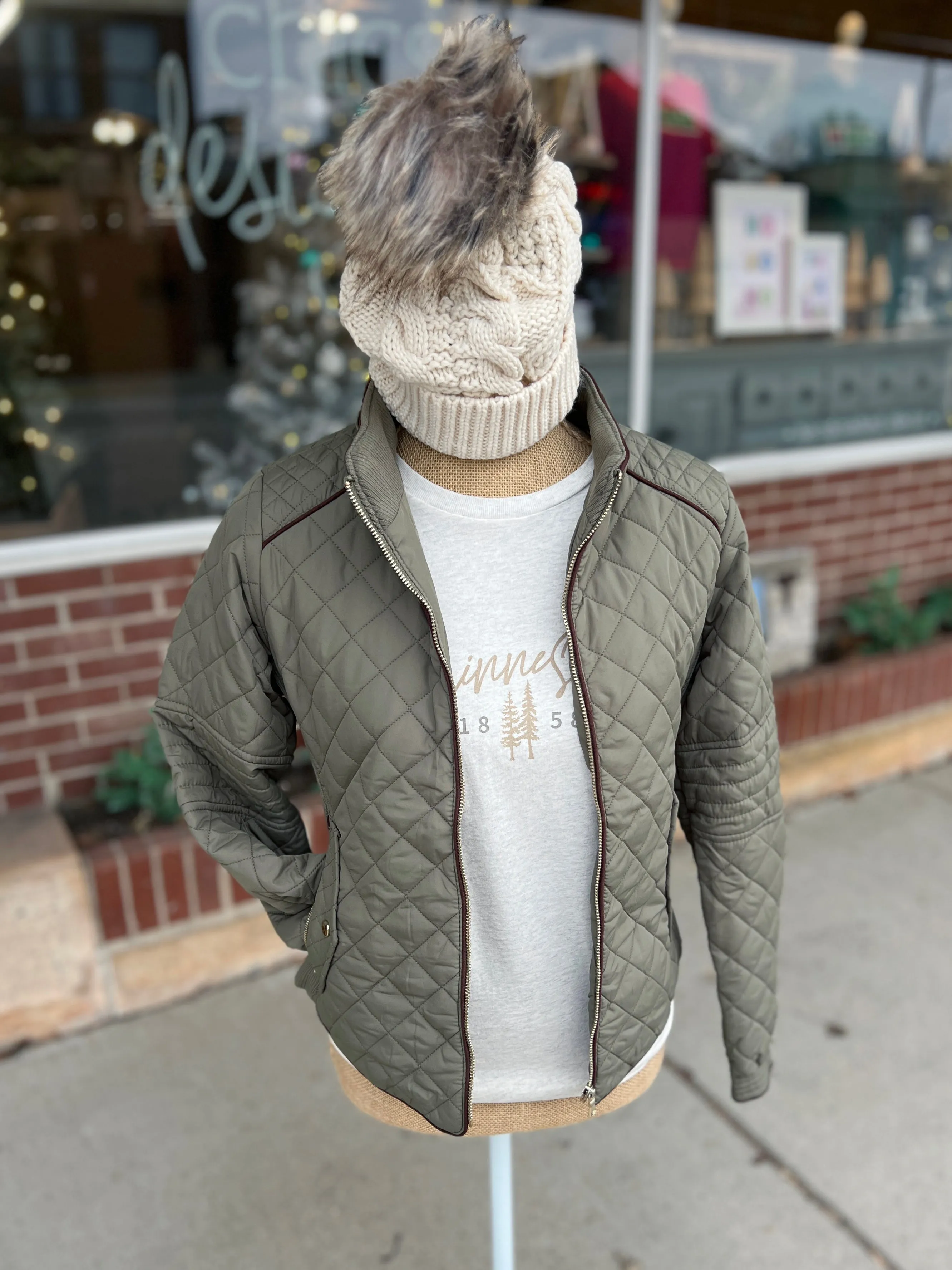 Piping Detail Quilted Jacket - Olive