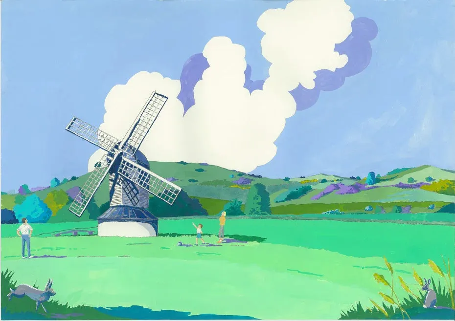 "Hares at Pistone Windmill" by Mary Casserley