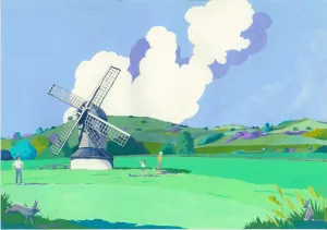 "Hares at Pistone Windmill" by Mary Casserley