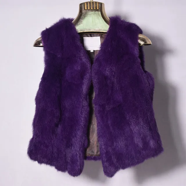 Real Rabbit Fur Vest Women Winter Genuine Fur Coat Sleeveless Vest Girls Slim Short Style Jackets Natural Rabbit Fur Waistcoat