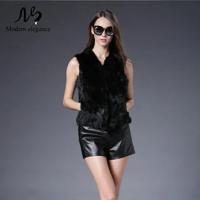 Real Rabbit Fur Vest Women Winter Genuine Fur Coat Sleeveless Vest Girls Slim Short Style Jackets Natural Rabbit Fur Waistcoat