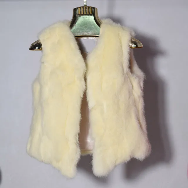 Real Rabbit Fur Vest Women Winter Genuine Fur Coat Sleeveless Vest Girls Slim Short Style Jackets Natural Rabbit Fur Waistcoat