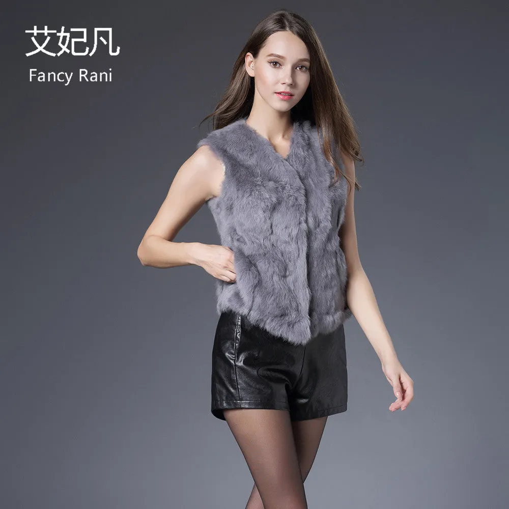 Real Rabbit Fur Vest Women Winter Genuine Fur Coat Sleeveless Vest Girls Slim Short Style Jackets Natural Rabbit Fur Waistcoat