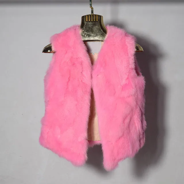Real Rabbit Fur Vest Women Winter Genuine Fur Coat Sleeveless Vest Girls Slim Short Style Jackets Natural Rabbit Fur Waistcoat