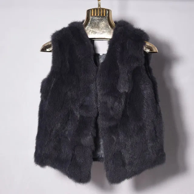 Real Rabbit Fur Vest Women Winter Genuine Fur Coat Sleeveless Vest Girls Slim Short Style Jackets Natural Rabbit Fur Waistcoat