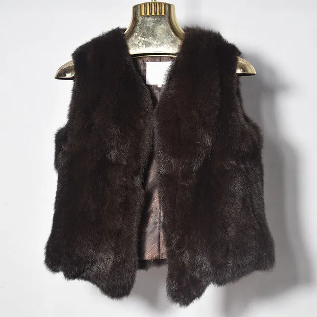 Real Rabbit Fur Vest Women Winter Genuine Fur Coat Sleeveless Vest Girls Slim Short Style Jackets Natural Rabbit Fur Waistcoat