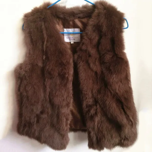 Real Rabbit Fur Vest Women Winter Genuine Fur Coat Sleeveless Vest Girls Slim Short Style Jackets Natural Rabbit Fur Waistcoat