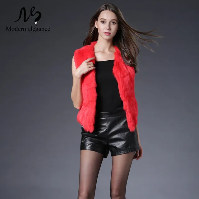 Real Rabbit Fur Vest Women Winter Genuine Fur Coat Sleeveless Vest Girls Slim Short Style Jackets Natural Rabbit Fur Waistcoat