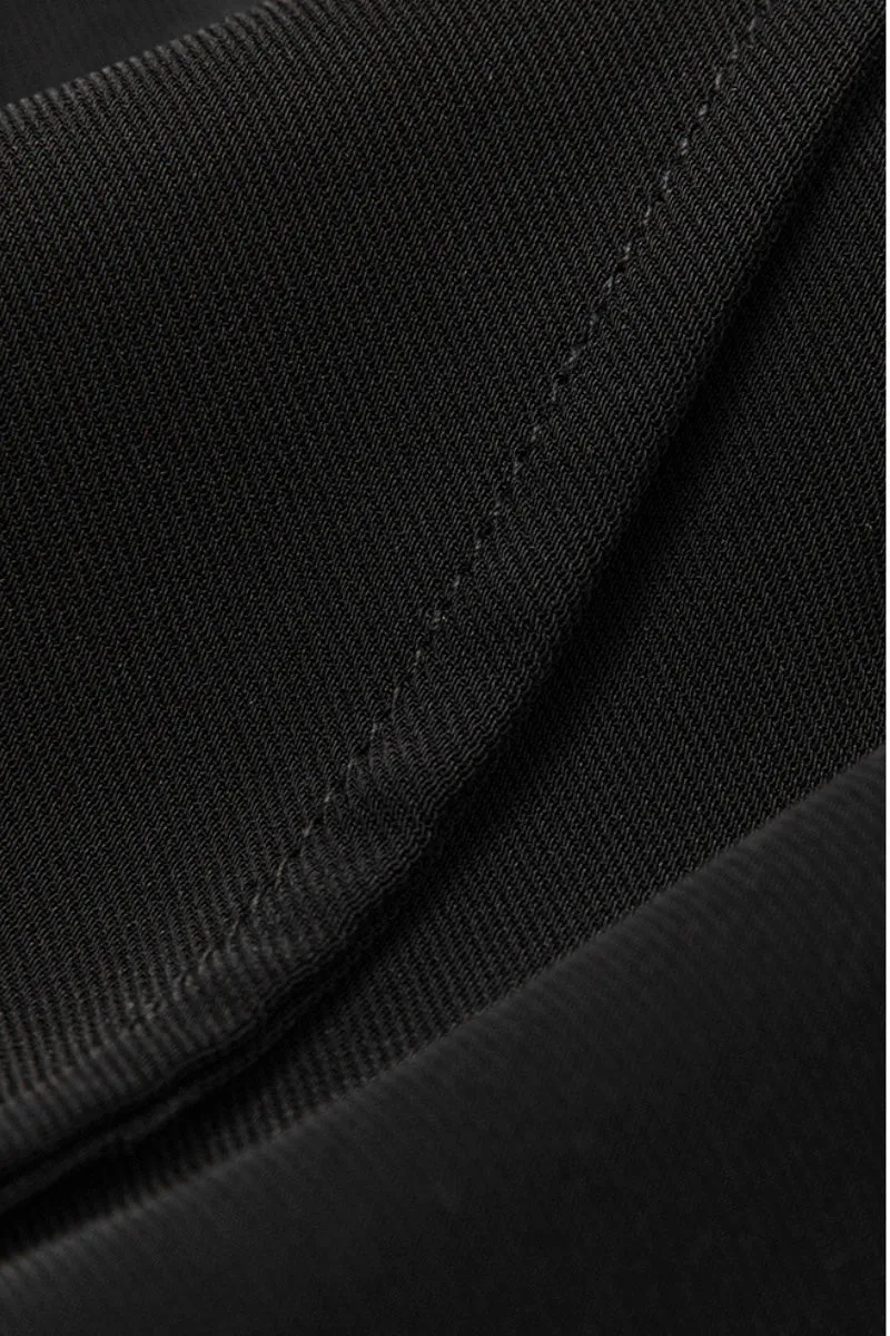 Relaxed Fit Long Sleeve Satin Button-Up Shirt in Black