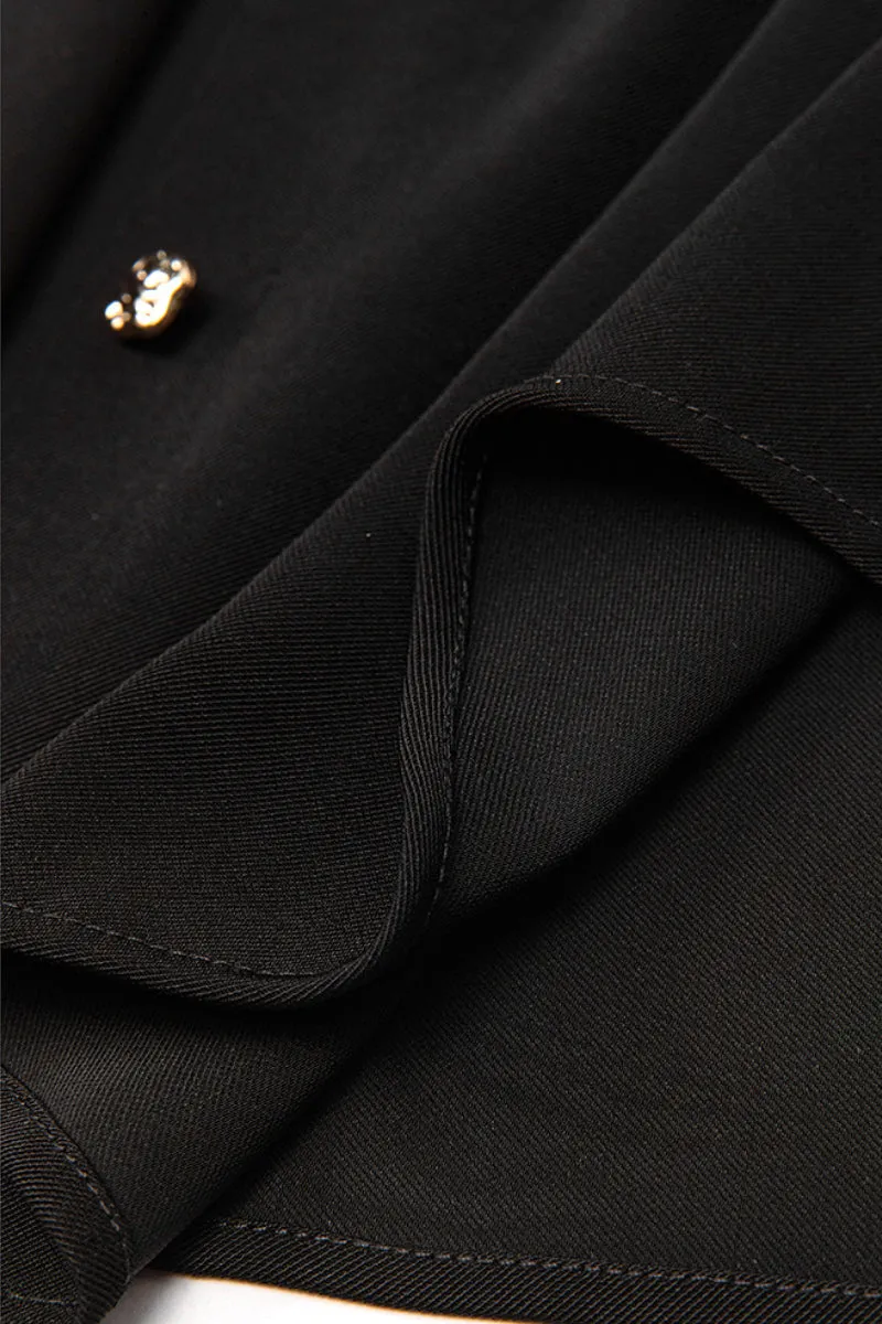 Relaxed Fit Long Sleeve Satin Button-Up Shirt in Black
