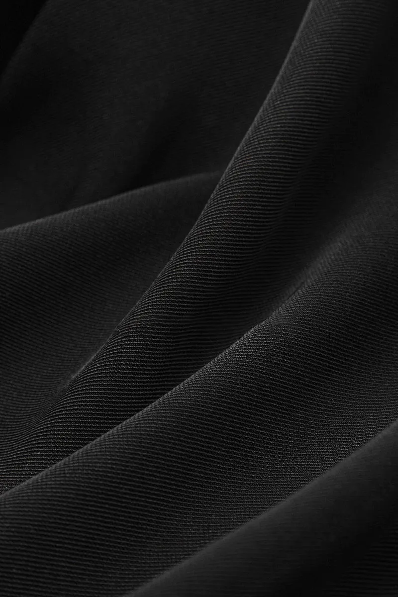 Relaxed Fit Long Sleeve Satin Button-Up Shirt in Black