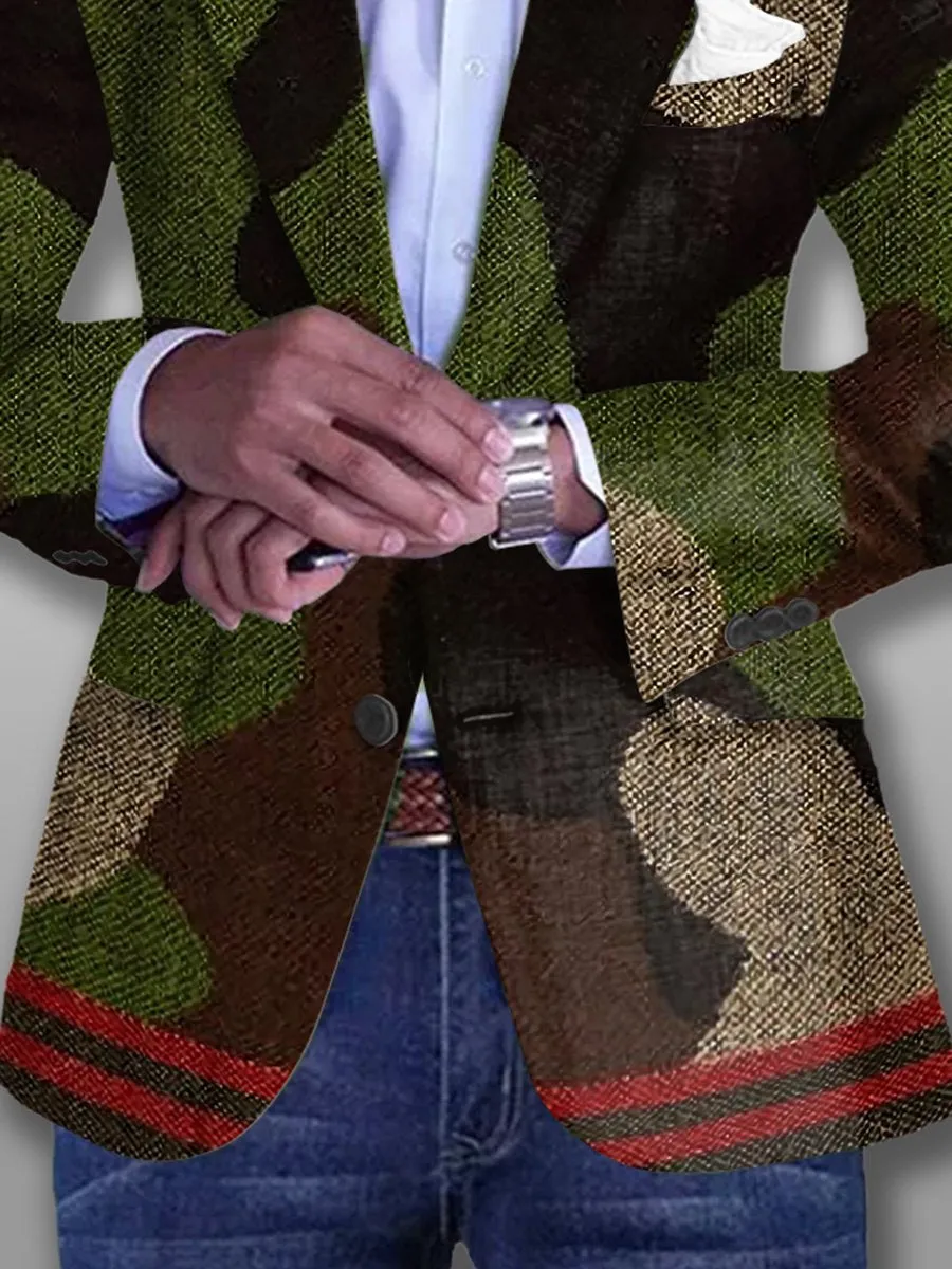 Retro Camouflage Print Casual Single Breasted Blazer
