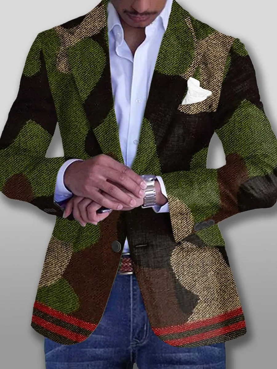 Retro Camouflage Print Casual Single Breasted Blazer