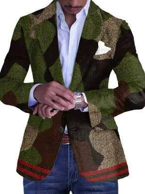 Retro Camouflage Print Casual Single Breasted Blazer