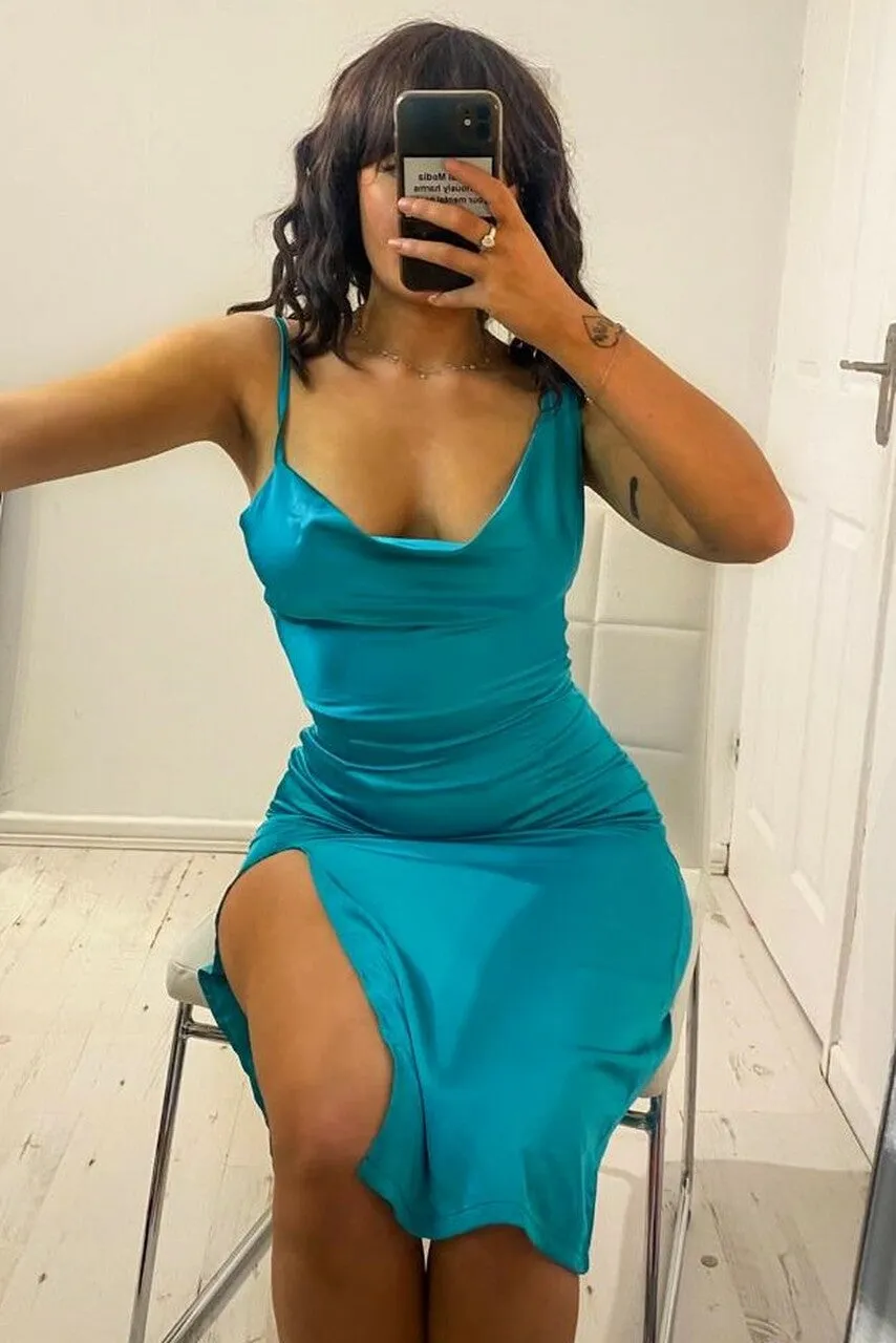 Sea Green Satin Midi Dress