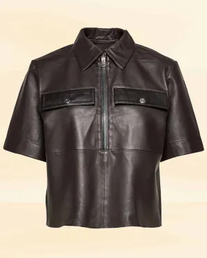 Sheep Leather Men Half Sleeves Shirt