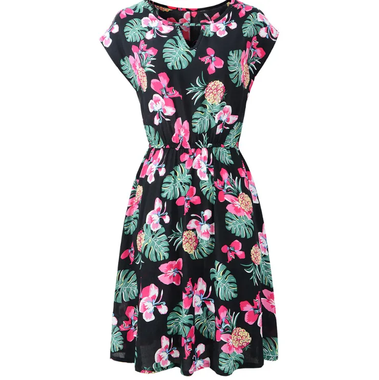 Short Sleeve Elastic Waist Dress