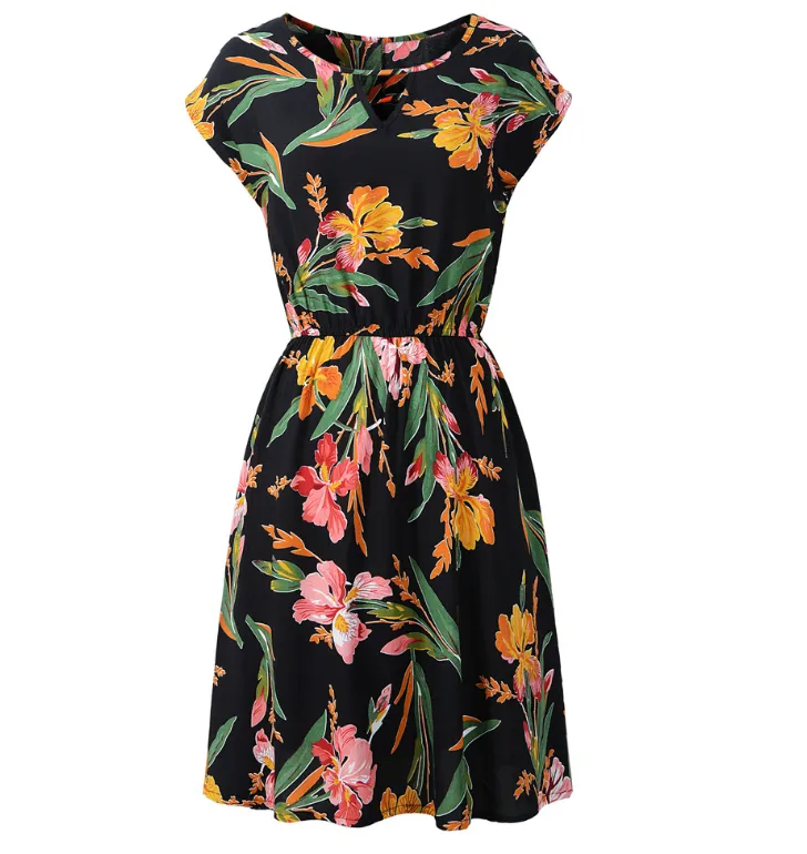 Short Sleeve Elastic Waist Dress