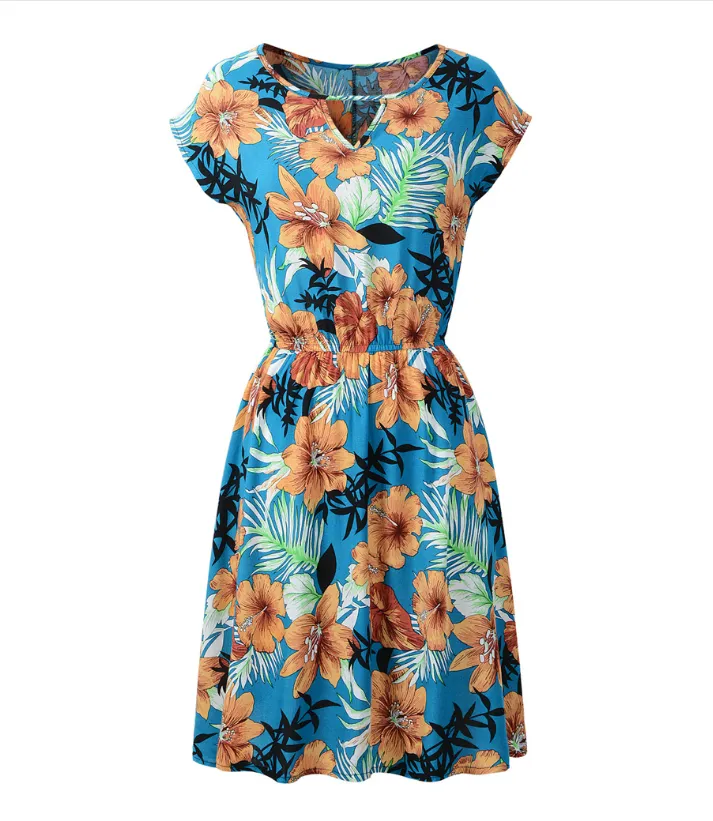 Short Sleeve Elastic Waist Dress