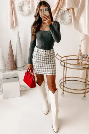 Social Obligations Houndstooth Mini Skirt (Grey)