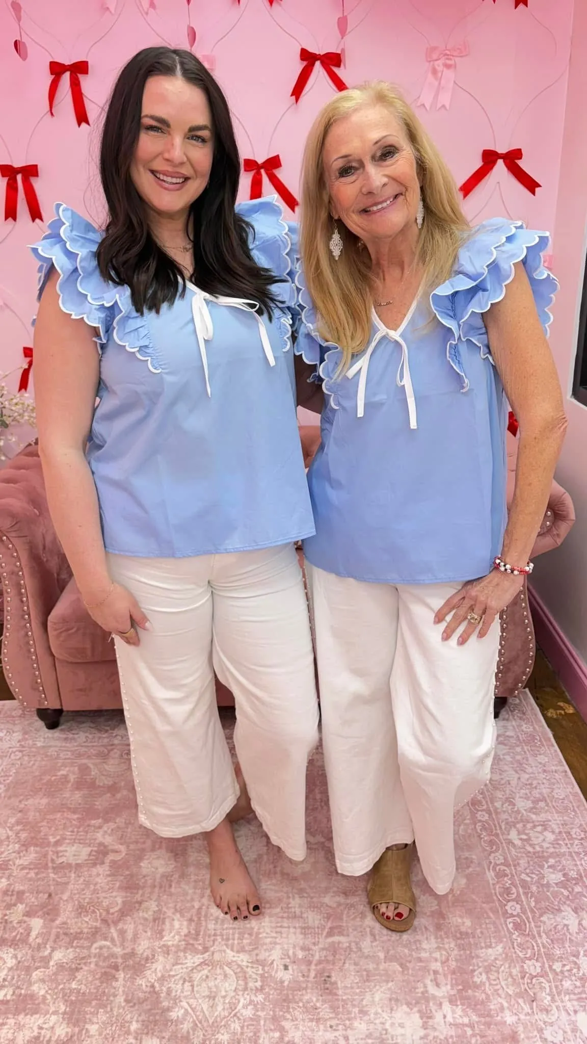 Solid Scallop Ruffle Sleeve V Neck Top