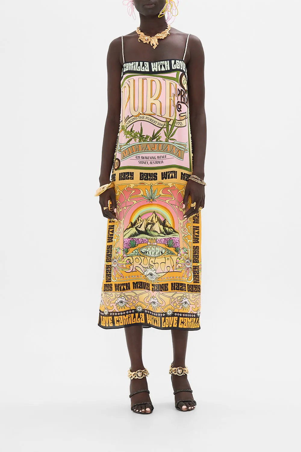 SQUARE NECK MIDI DRESS LETS CHASE RAINBOWS
