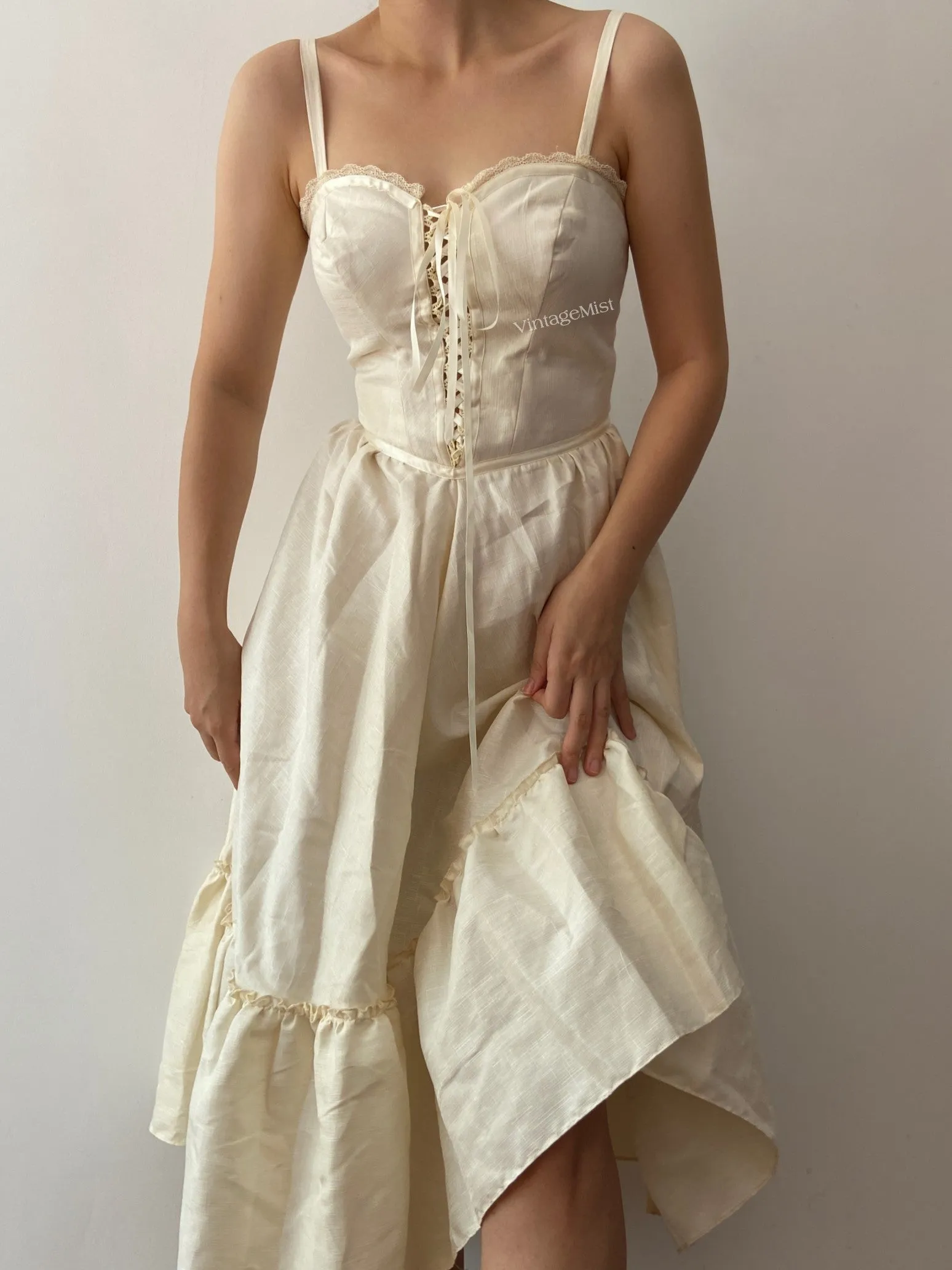 Strap Ruffle Corset Midi Dress