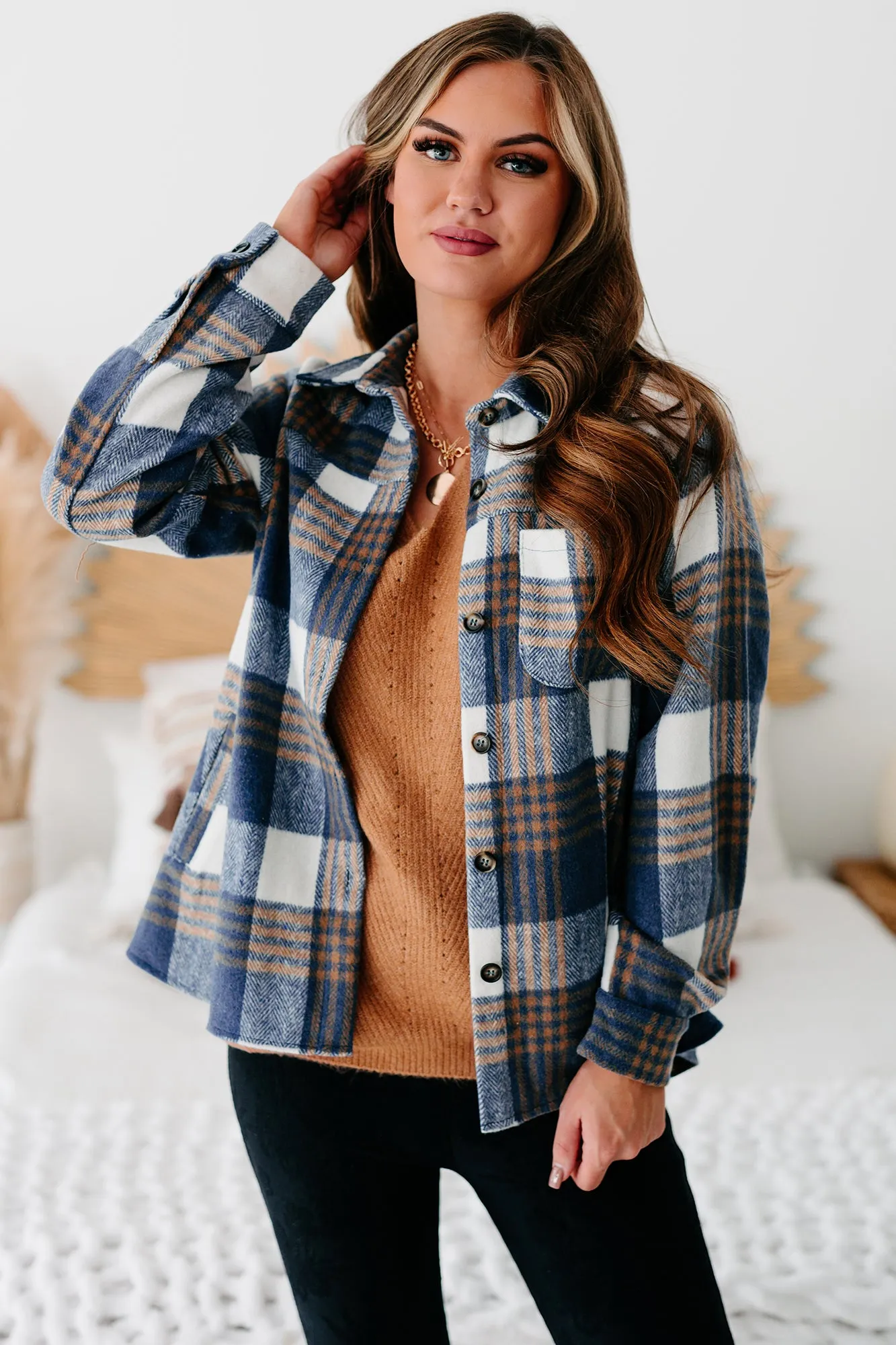 Take The Long Road Plaid Shacket (Blue)
