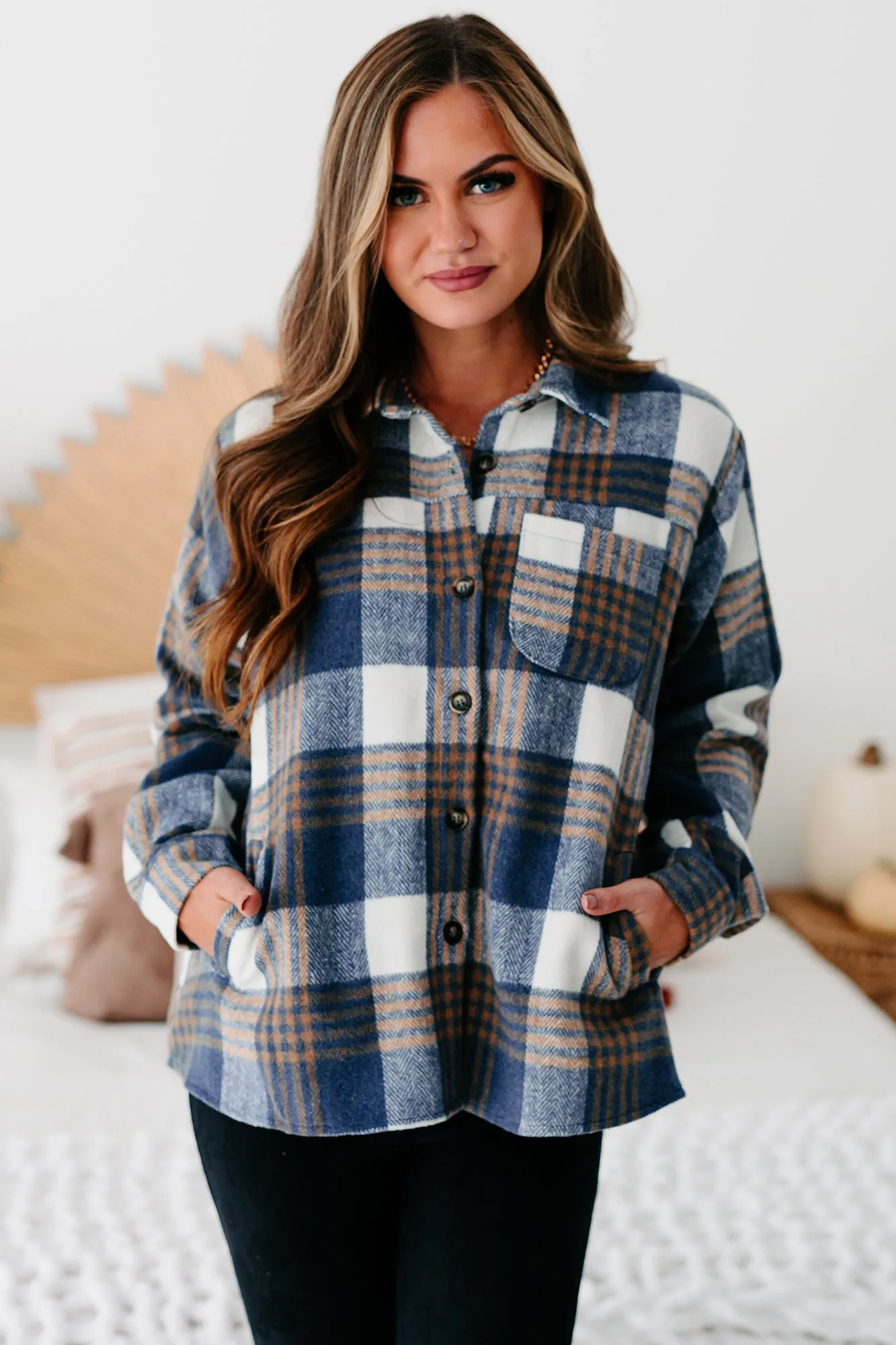 Take The Long Road Plaid Shacket (Blue)
