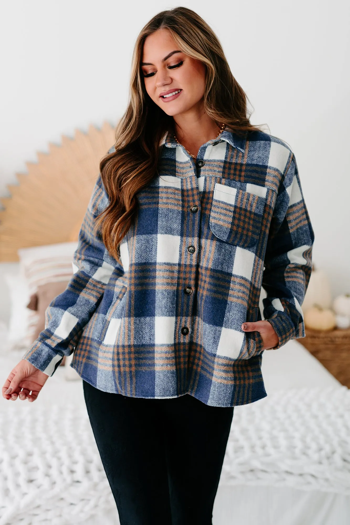 Take The Long Road Plaid Shacket (Blue)
