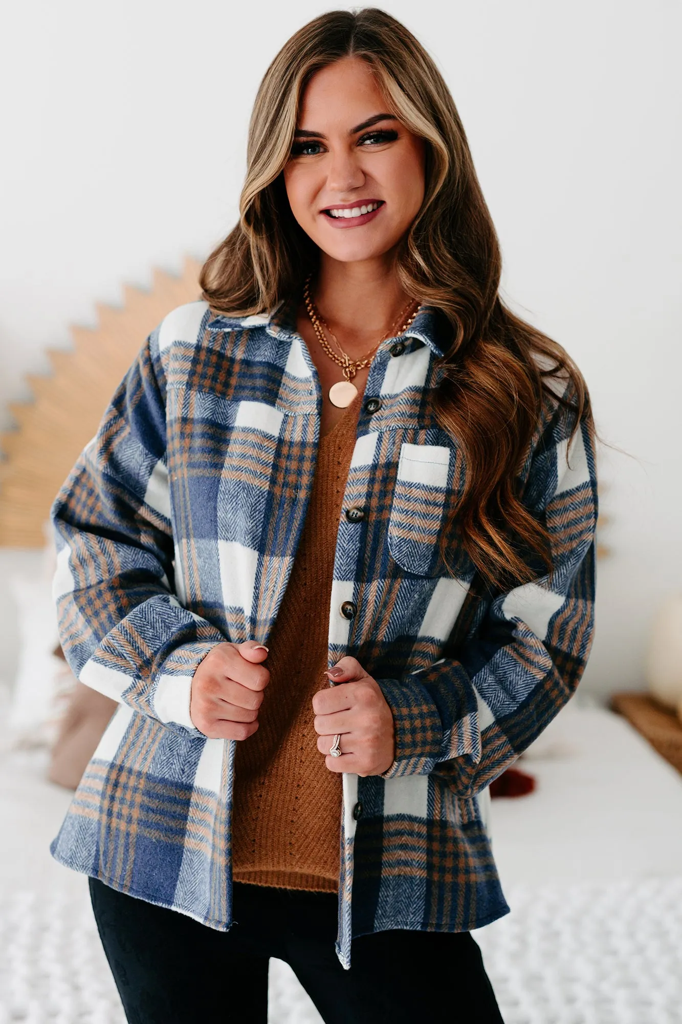 Take The Long Road Plaid Shacket (Blue)