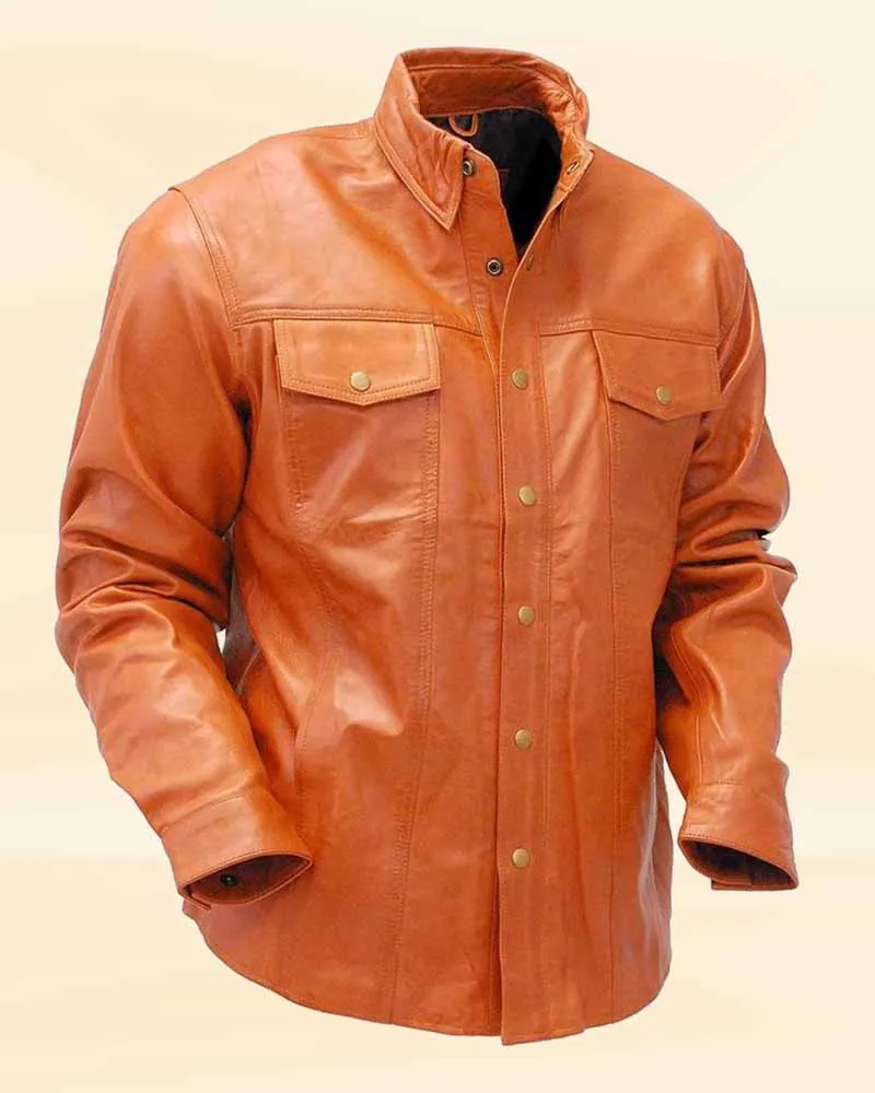 The Rugged Refinement Waxy Distressed Light Brown Leather Shirt