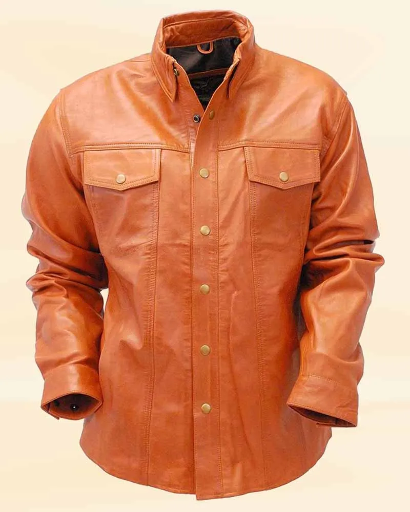 The Rugged Refinement Waxy Distressed Light Brown Leather Shirt