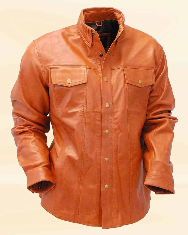 The Rugged Refinement Waxy Distressed Light Brown Leather Shirt