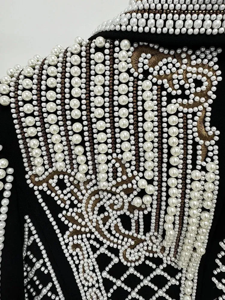 Trend4us Luxe Vintage Pearl-Embellished Blazer