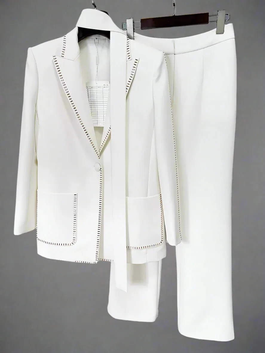 Trend4us Women's Chic Embellished Blazer and Trousers Set