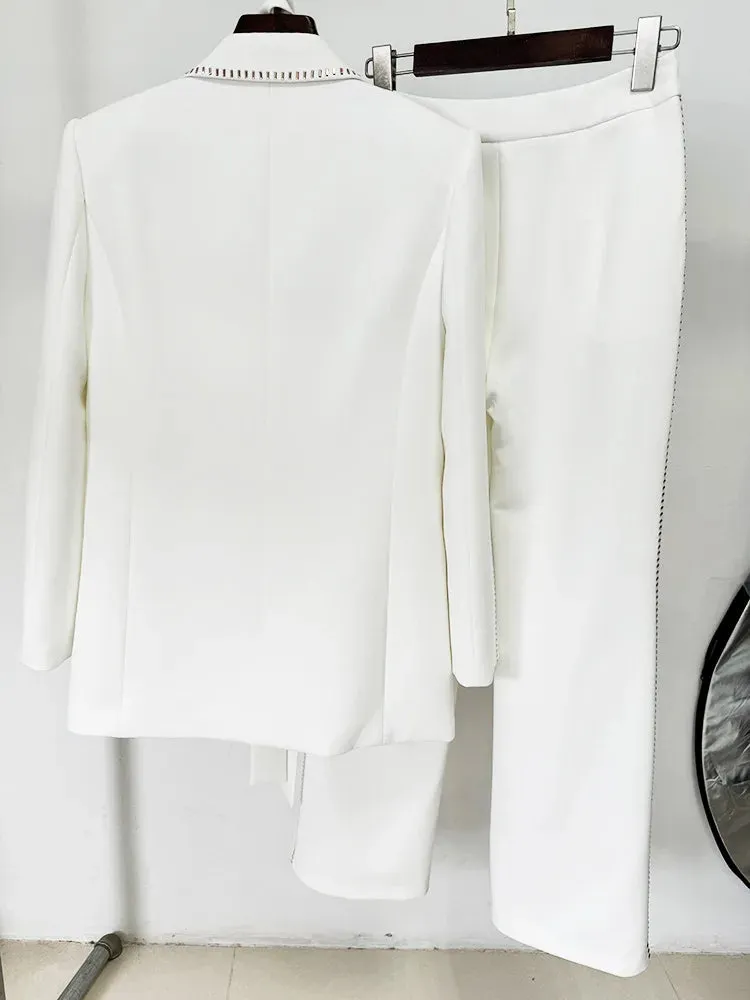Trend4us Women's Chic Embellished Blazer and Trousers Set