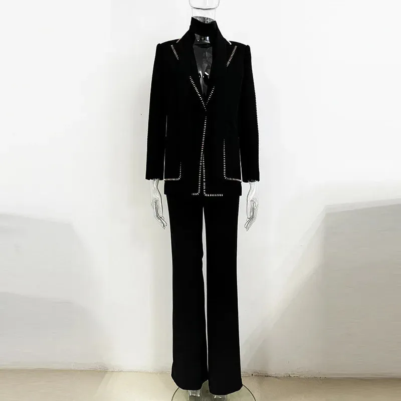 Trend4us Women's Chic Embellished Blazer and Trousers Set